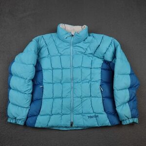 Marmot Jacket Womens Medium Blue Down Puffer Quilted Full Zip Insulated Winter